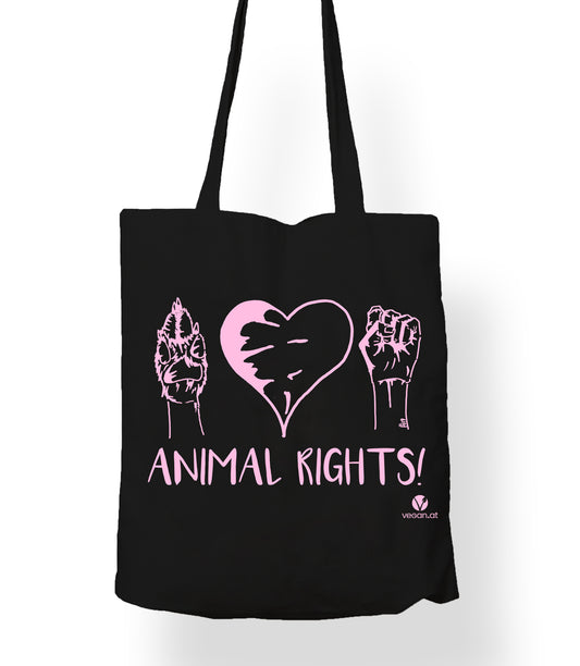 Bild von Stofftasche Animal rights rosa bedruckt in schwarz
