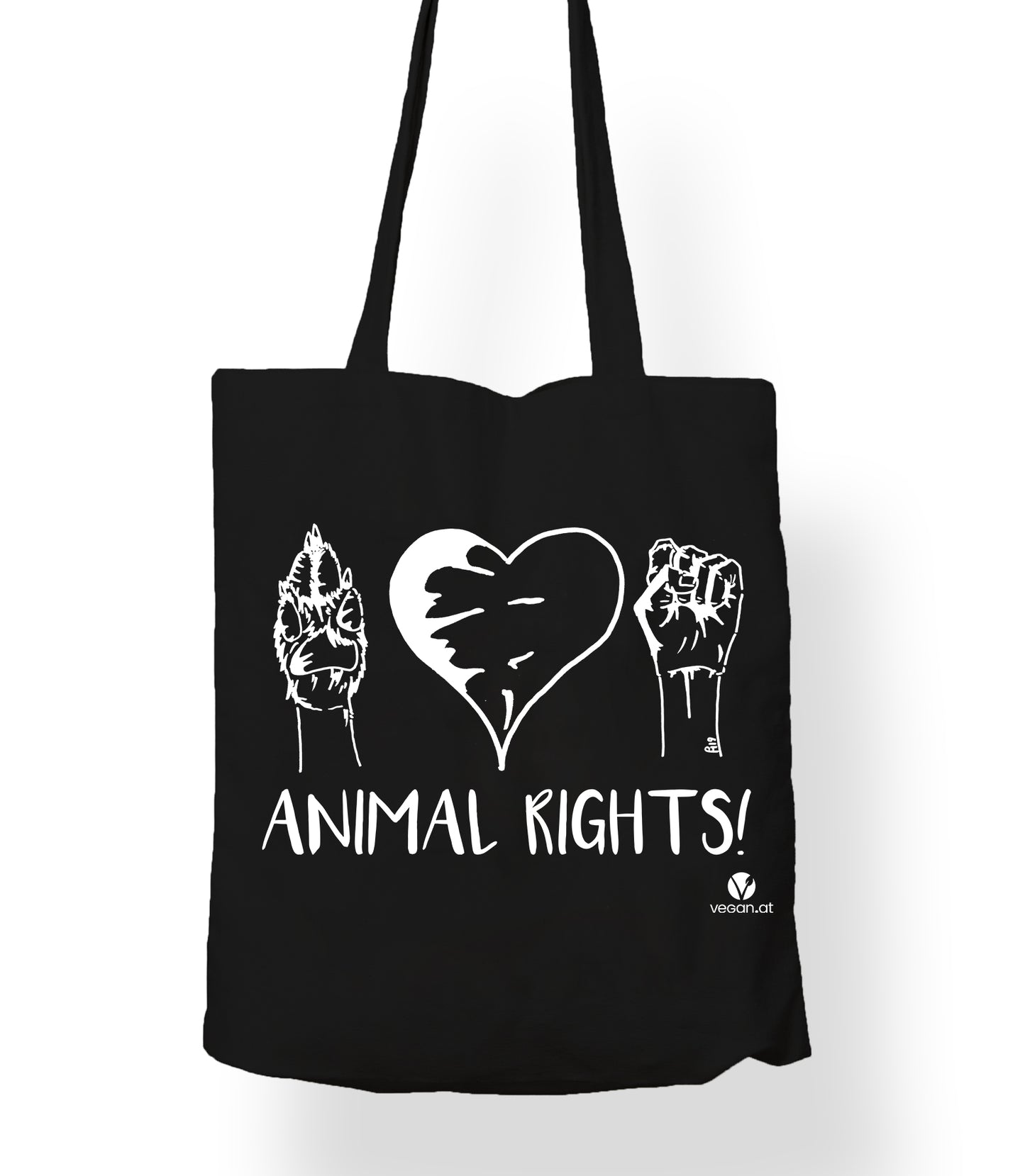 Bild von Stofftasche Animal rights weiß bedruckt in schwarz.