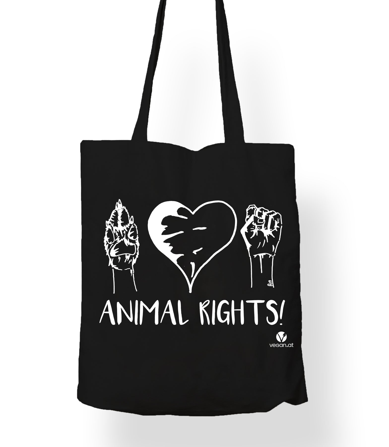 Bild von Stofftasche Animal rights weiß bedruckt in schwarz.