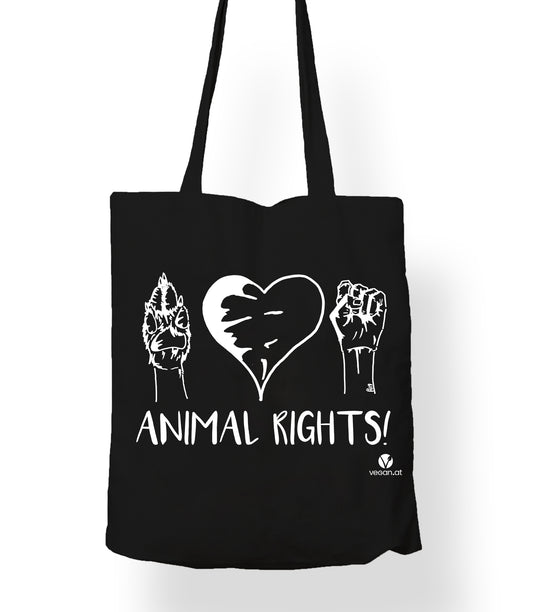 Bild von Stofftasche Animal rights weiß bedruckt in schwarz.