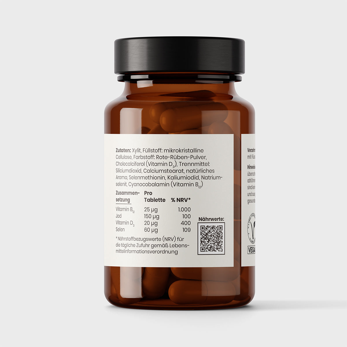 Bild vom Vegan Essentials Supplement. Rückseite.